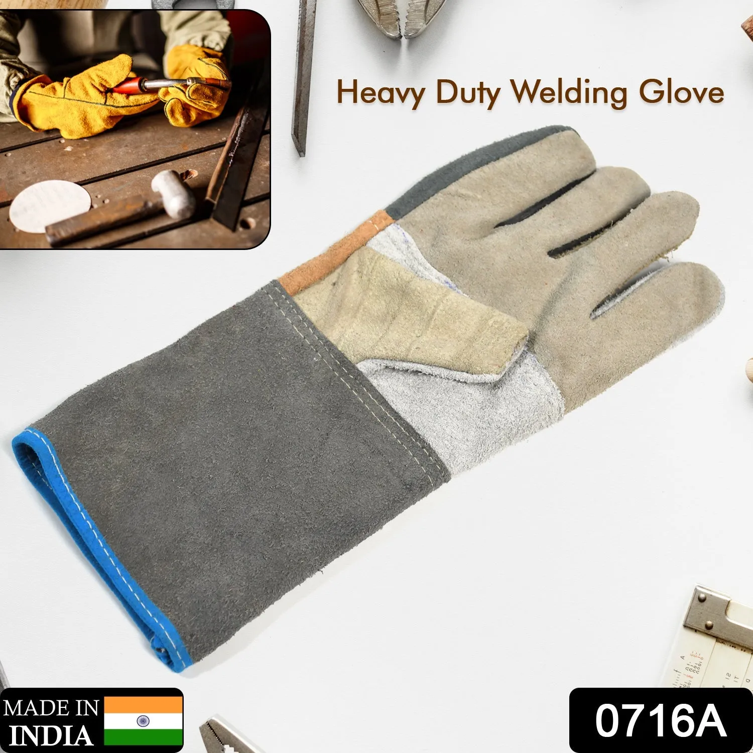 0716A Industrial Heavy Duty Welding Leather Glove With Inner Lining, Heat And Abrasion Resistance Glove