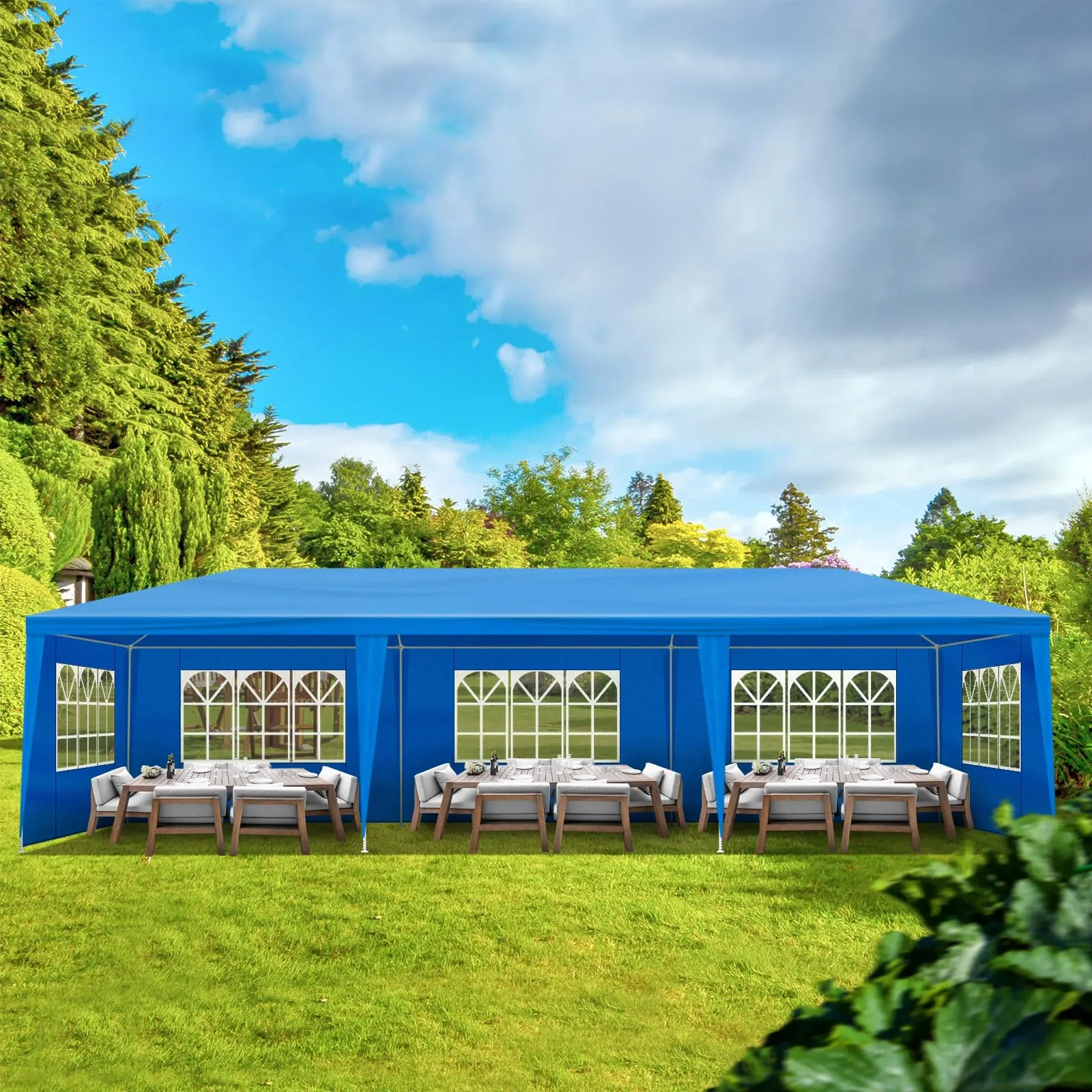 10x30FT Blue Party Tent Outdoor Canopy Tent Heavy Duty Wedding Tent Waterproof Patio Gazebo Tents for Parties with 8 Removable Sidewalls Perfect for Holiday Birthday Graduation BBQ