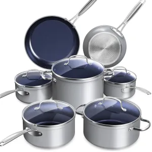 12pc Forged Lightweight Cookware Set, G10 Healthy Duralon Blue Ceramic Ultra Non-Stick Coating