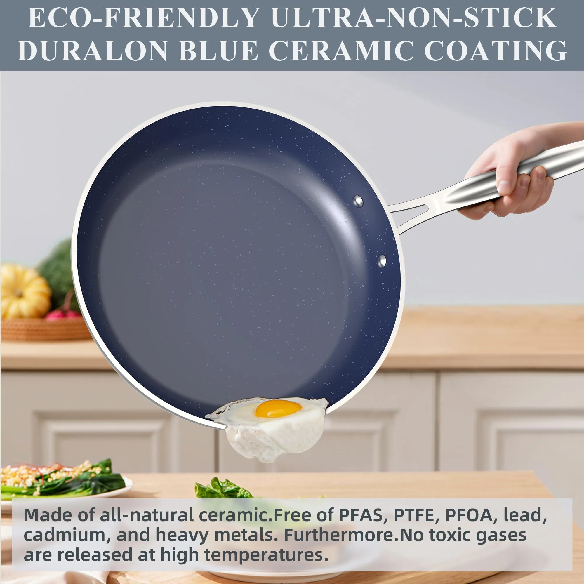 12pc Forged Lightweight Cookware Set, G10 Healthy Duralon Blue Ceramic Ultra Non-Stick Coating