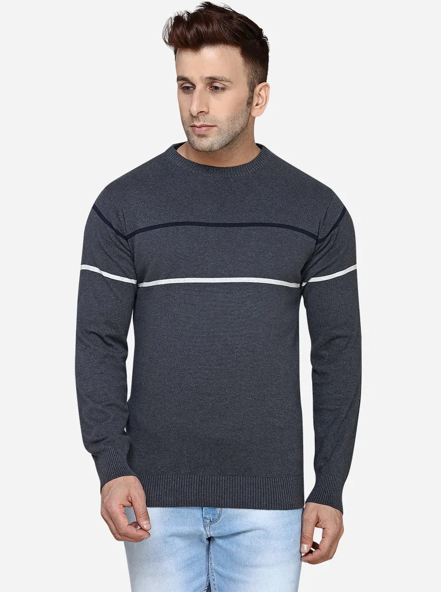 Anthra Melange Striped Slim Fit T-Shirt | JadeBlue