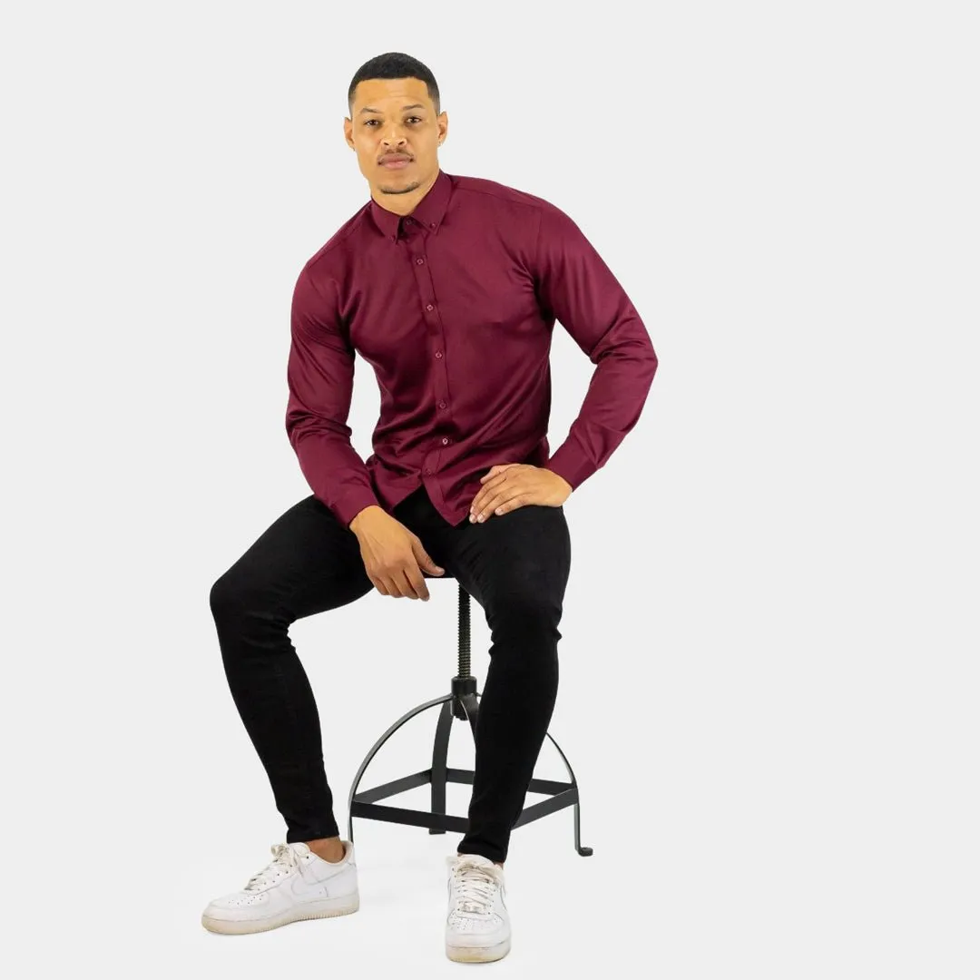 Bamboo Satin Stretch Shirt - Burgundy