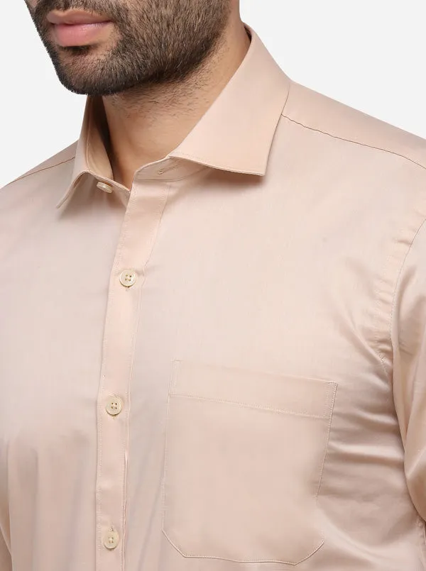 Beige Solid Slim Fit Formal Shirt | Metal