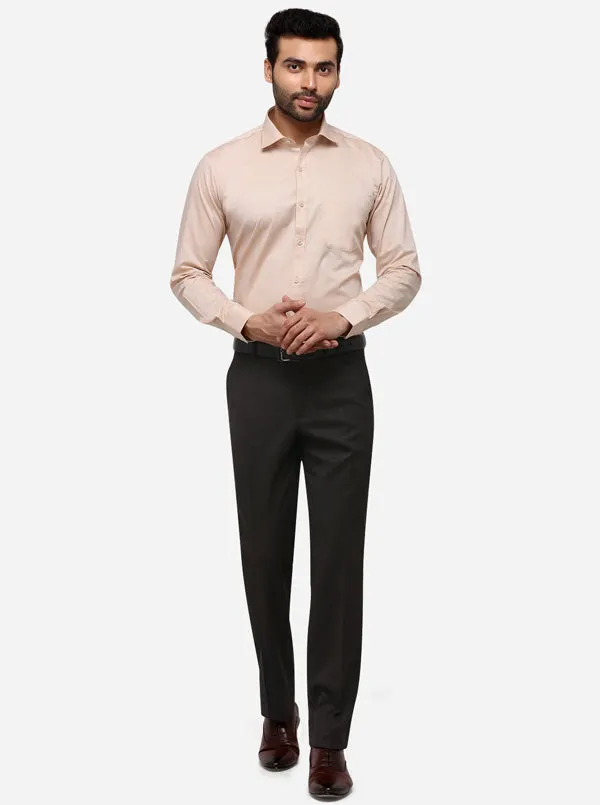 Beige Solid Slim Fit Formal Shirt | Metal