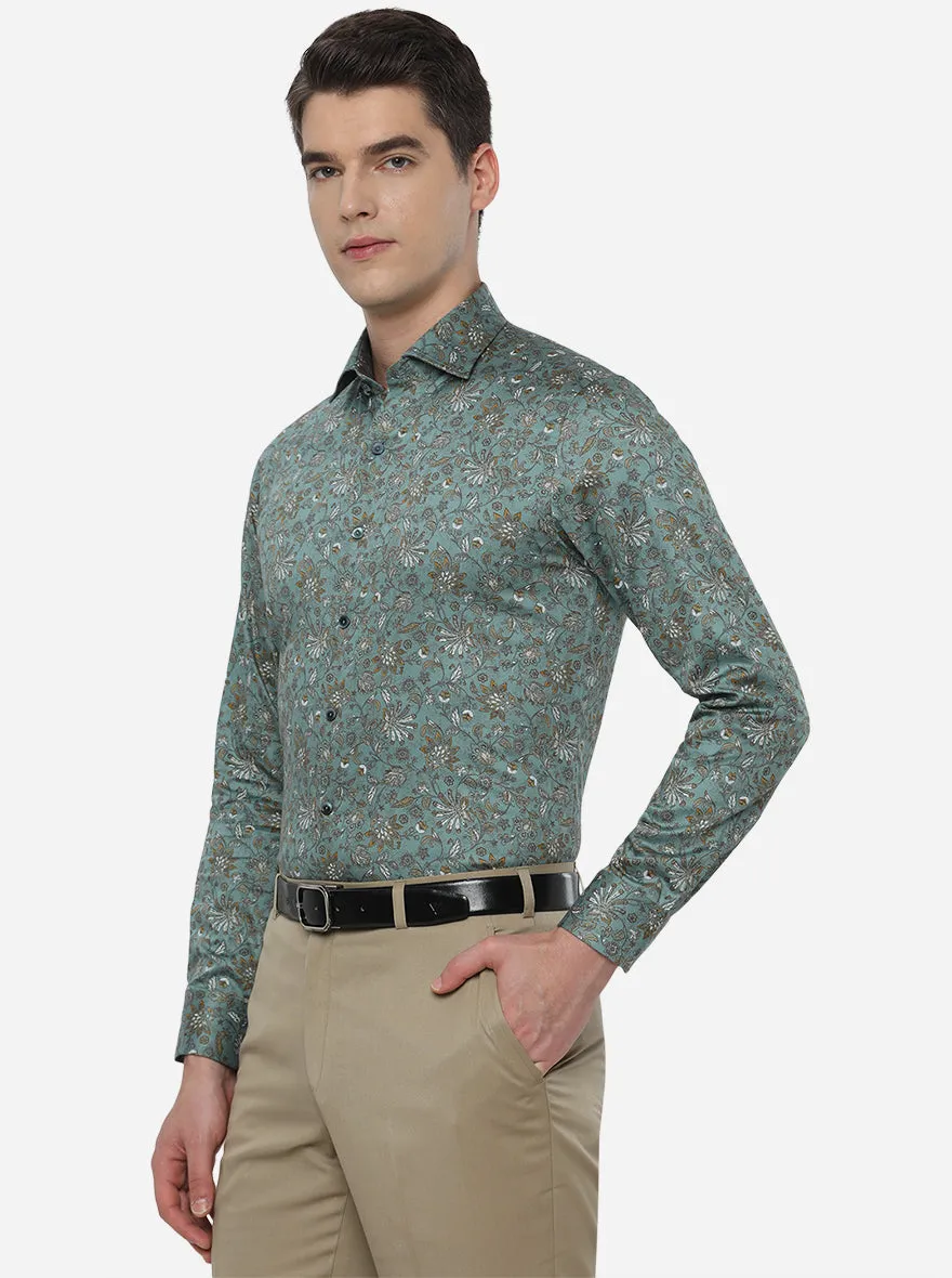 Blue Printed Slim Fit Party Wear Shirt | Wyre