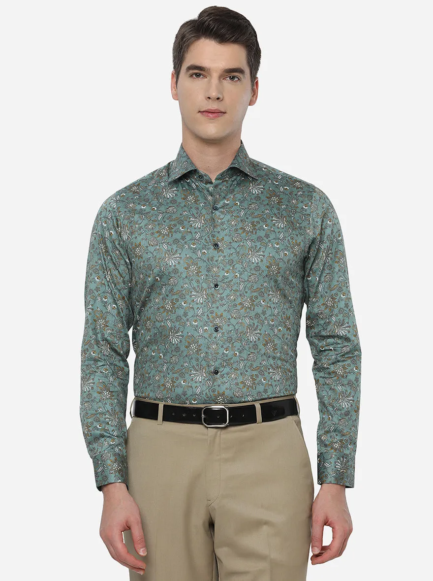 Blue Printed Slim Fit Party Wear Shirt | Wyre