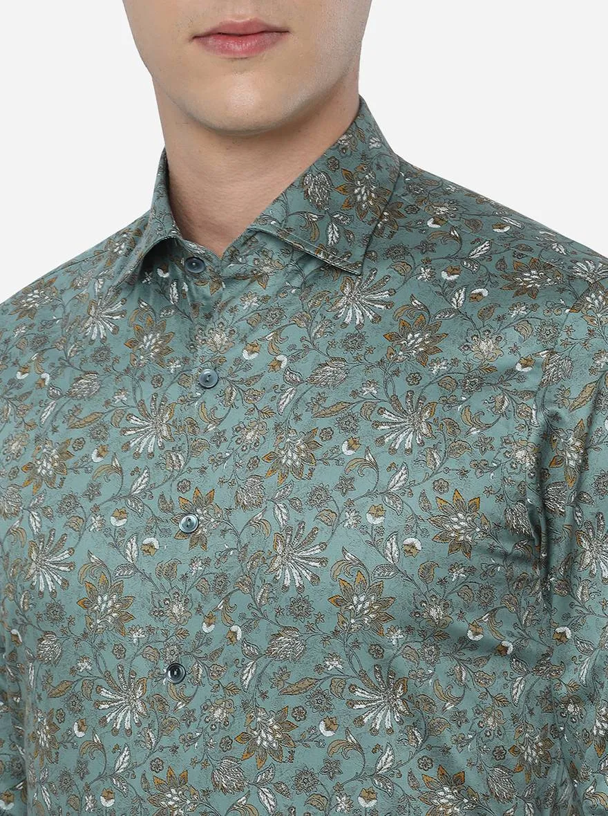 Blue Printed Slim Fit Party Wear Shirt | Wyre