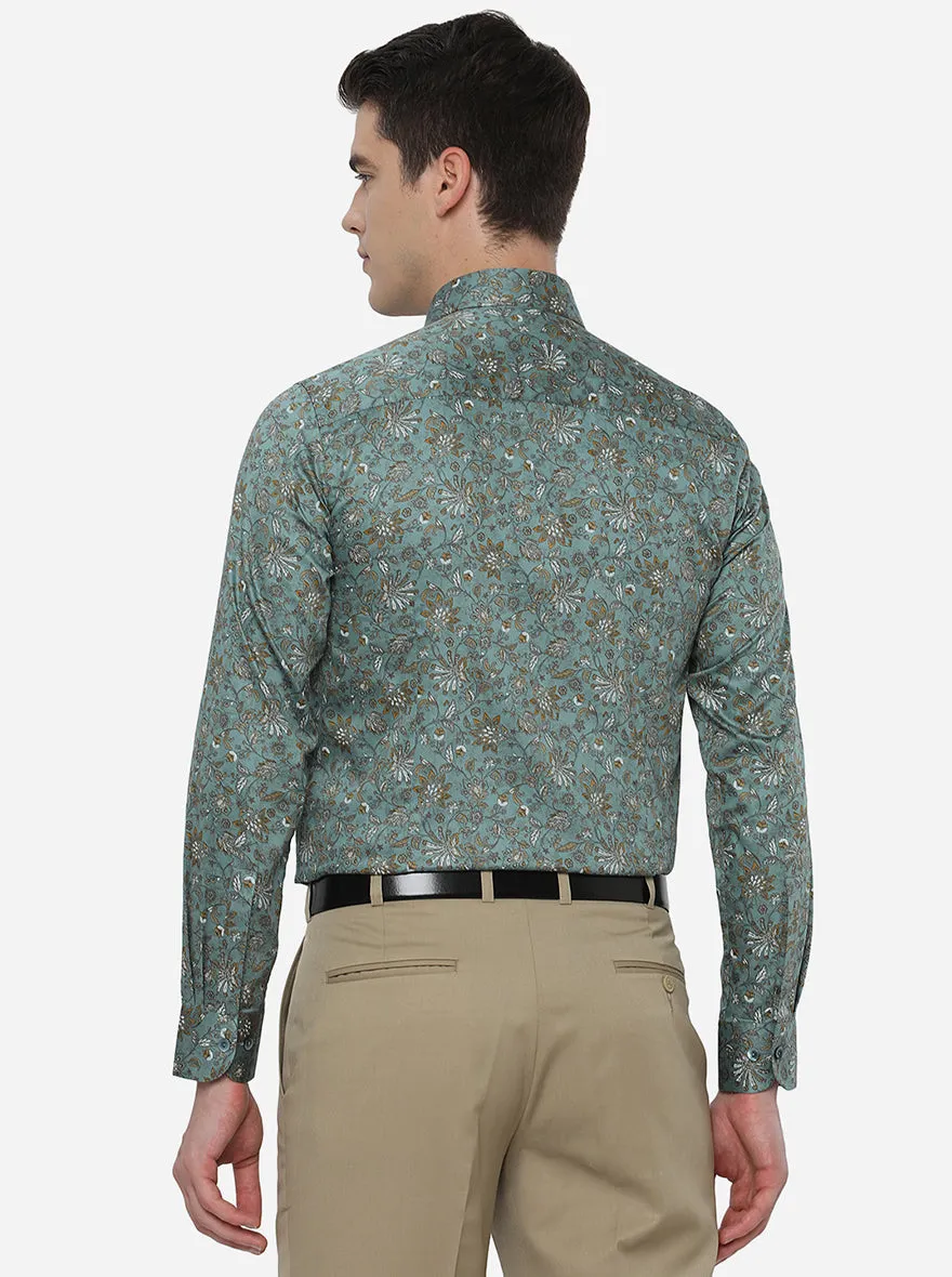 Blue Printed Slim Fit Party Wear Shirt | Wyre