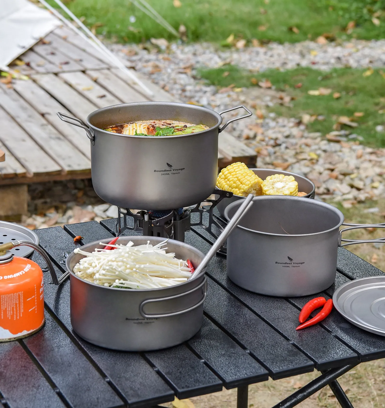 Boundless Voyage Lightweight 1400ml Titanium Pot Outdoor Portable Cooking Set hiking Backpacking Pot for Hiking Trekking Picnic Fishing Mountaineering