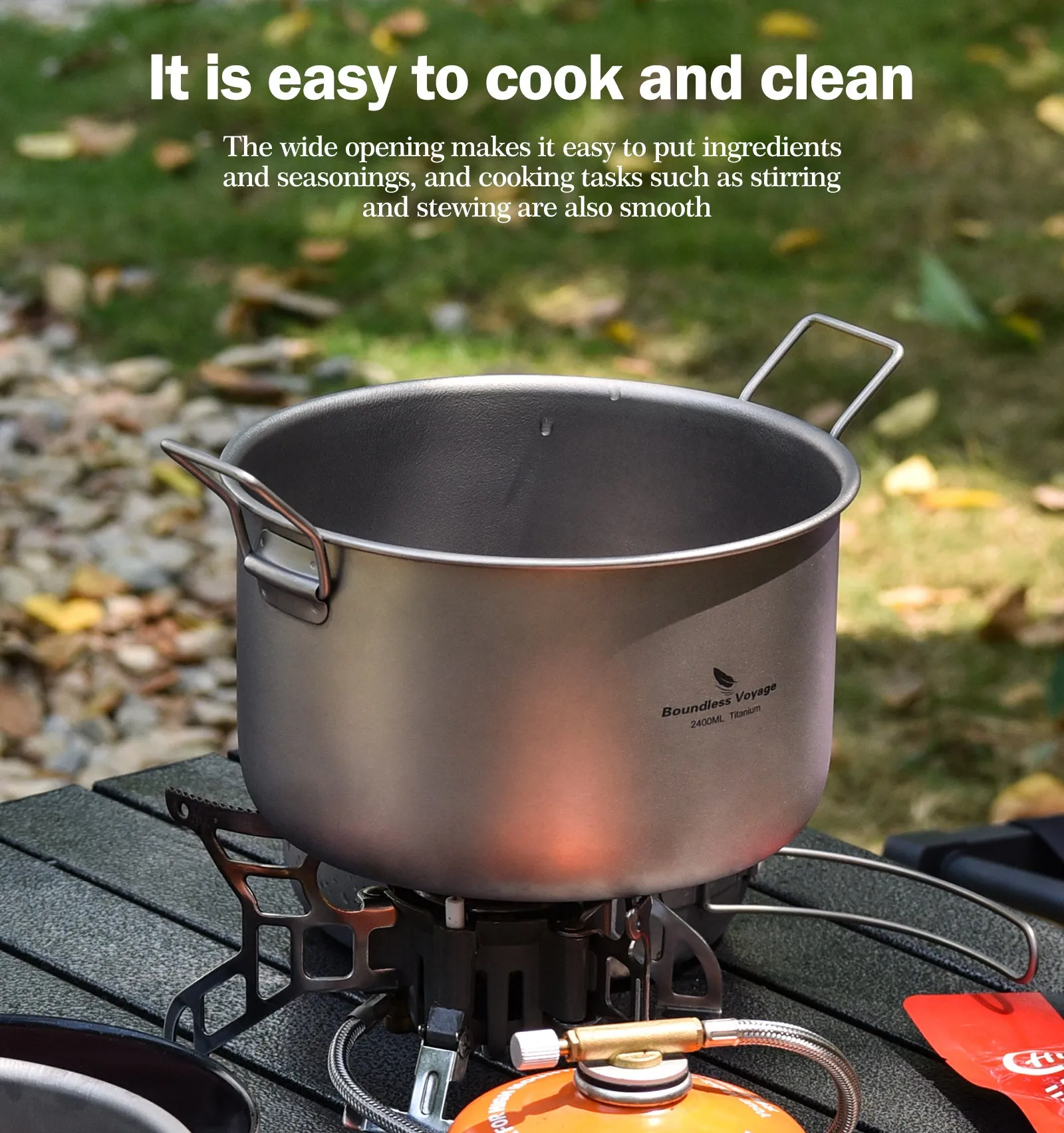 Boundless Voyage Lightweight 1400ml Titanium Pot Outdoor Portable Cooking Set hiking Backpacking Pot for Hiking Trekking Picnic Fishing Mountaineering