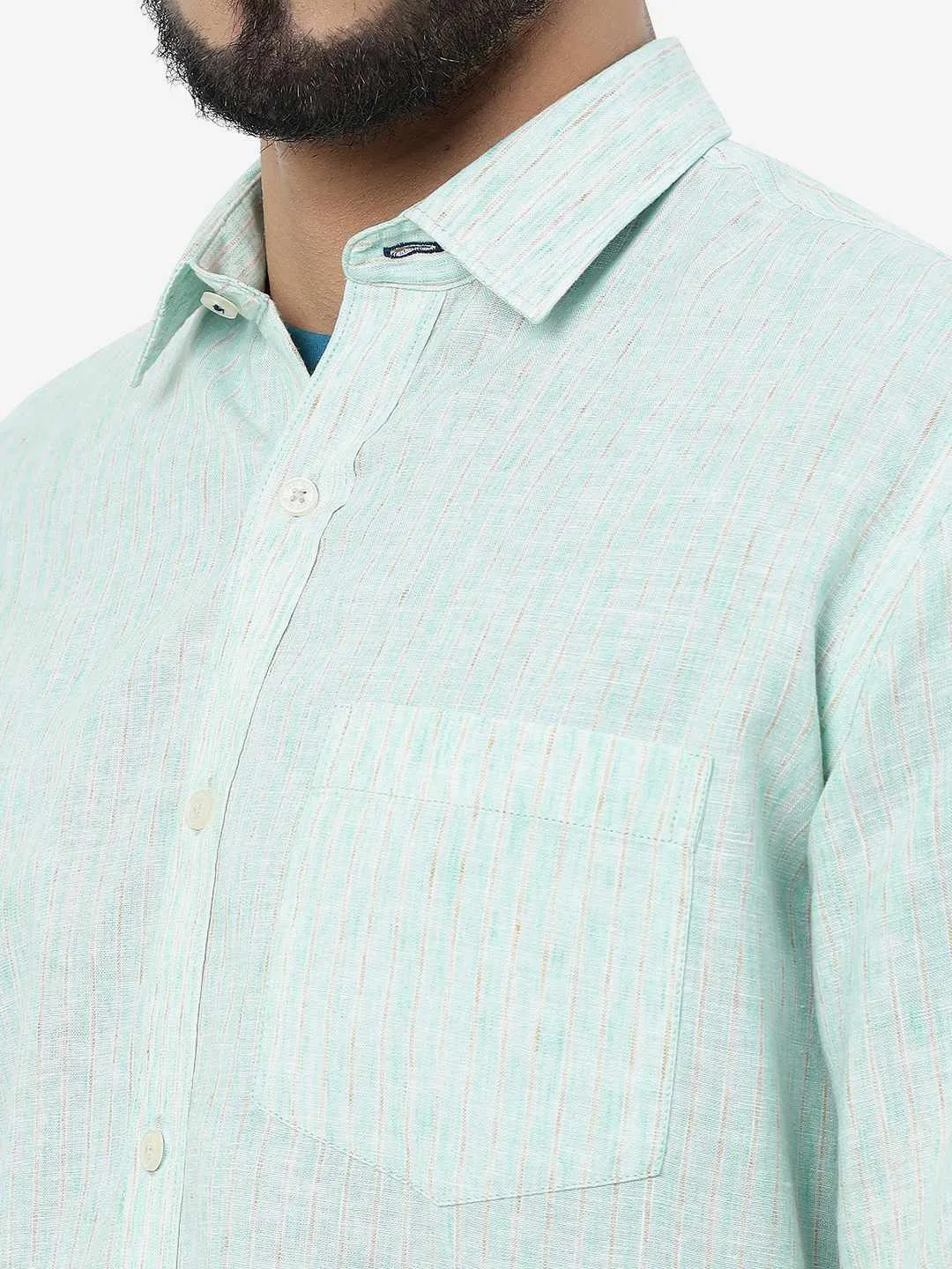 Brook Green Striped Slim Fit Semi Casual Shirt | JadeBlue