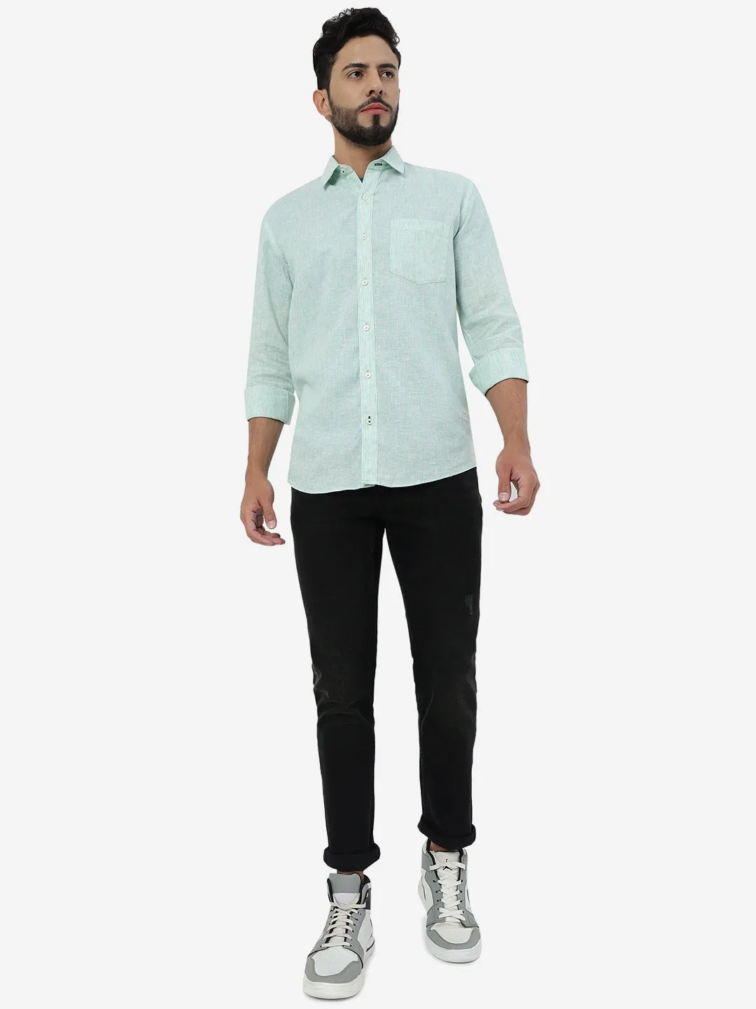 Brook Green Striped Slim Fit Semi Casual Shirt | JadeBlue