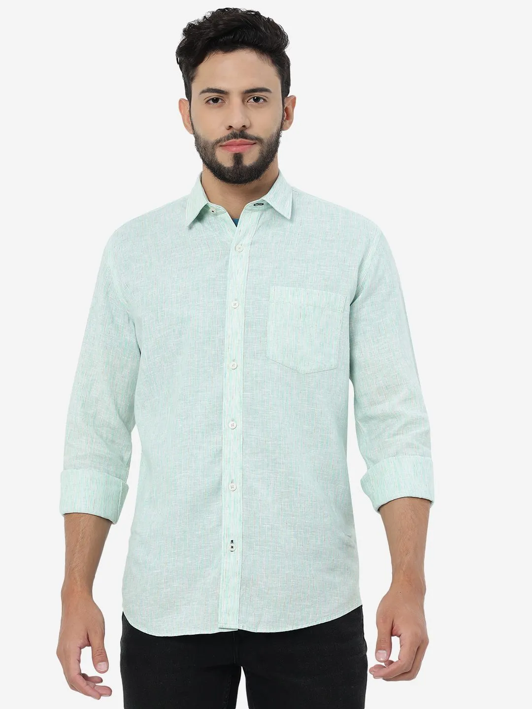 Brook Green Striped Slim Fit Semi Casual Shirt | JadeBlue