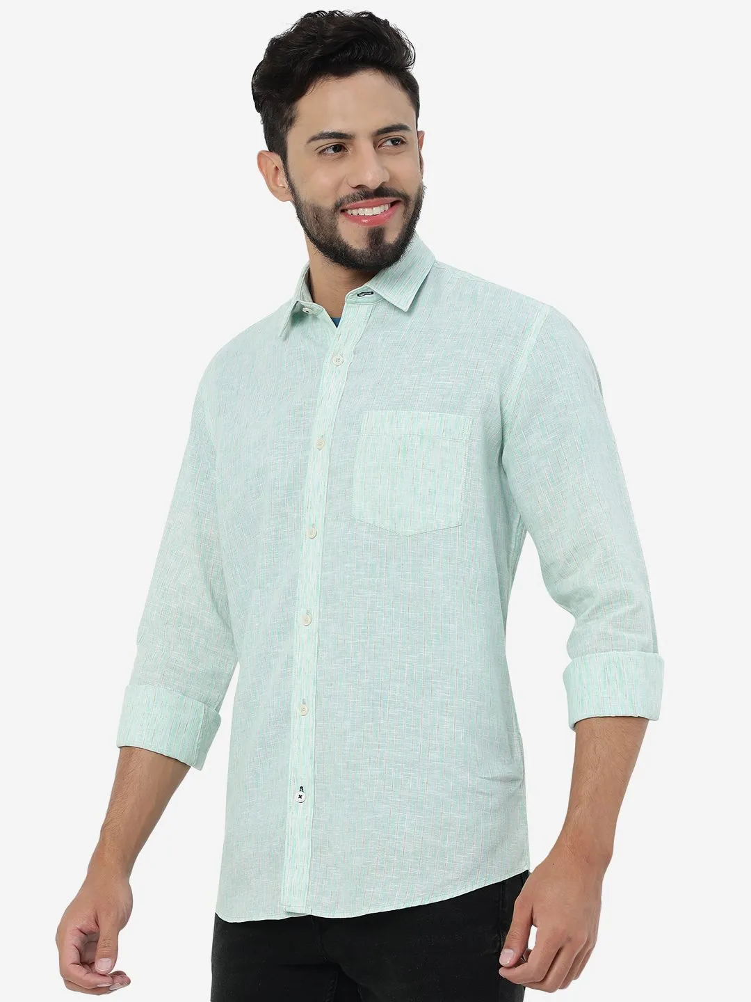 Brook Green Striped Slim Fit Semi Casual Shirt | JadeBlue