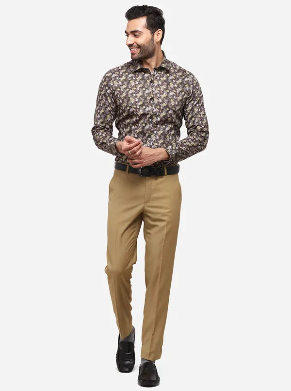 Brown Printed Slim Fit Party Wear Shirt | Wyre