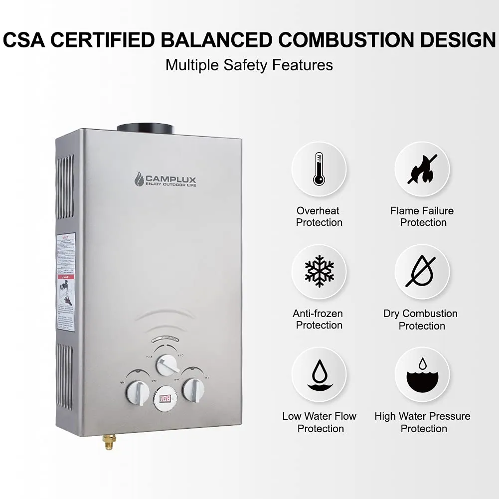 Camplux Gray Propane Portable Tankless Water Heater - 8L 2.11 GPM