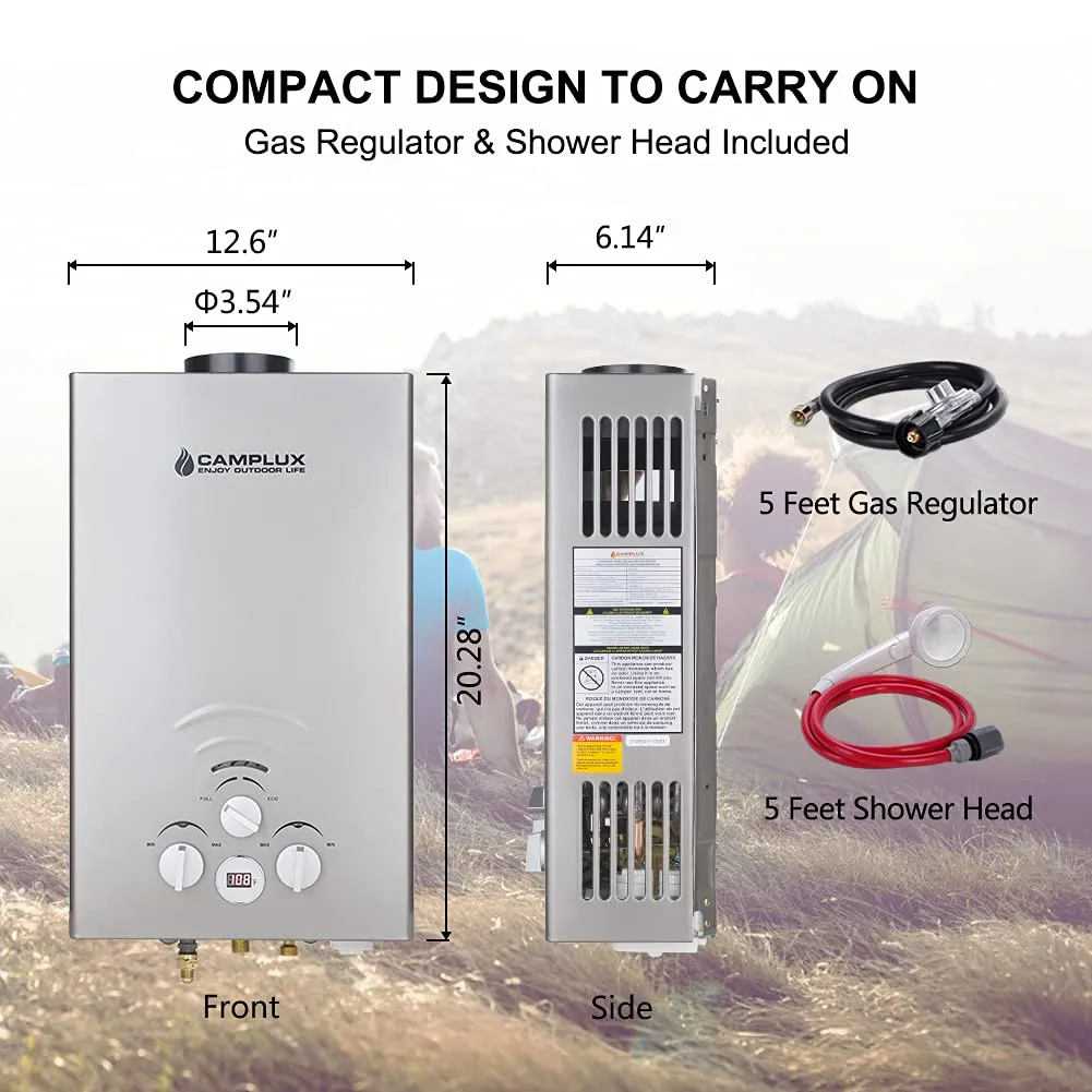 Camplux Gray Propane Portable Tankless Water Heater - 8L 2.11 GPM