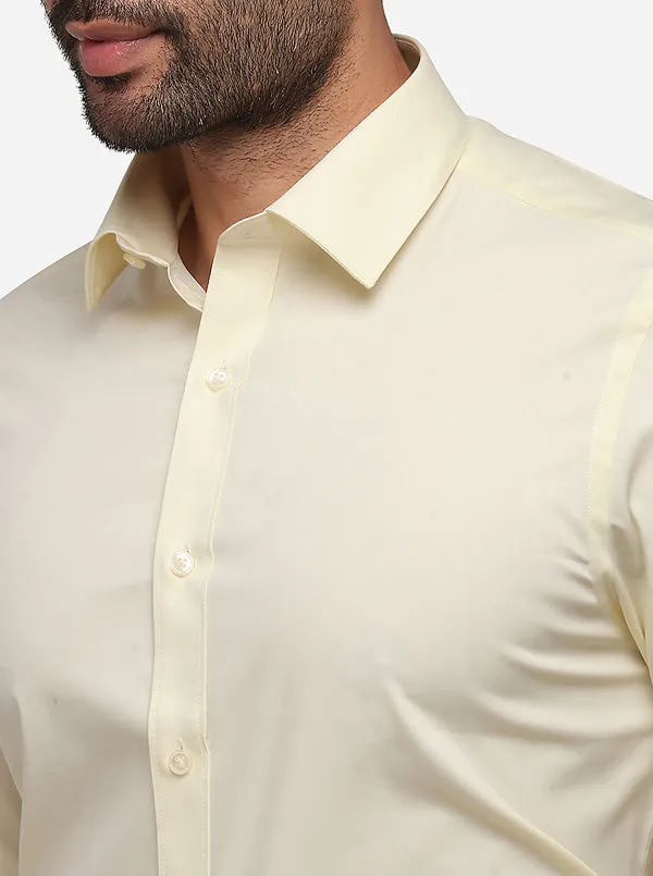 Cream Solid Slim Fit Formal Shirt | Greenfibre