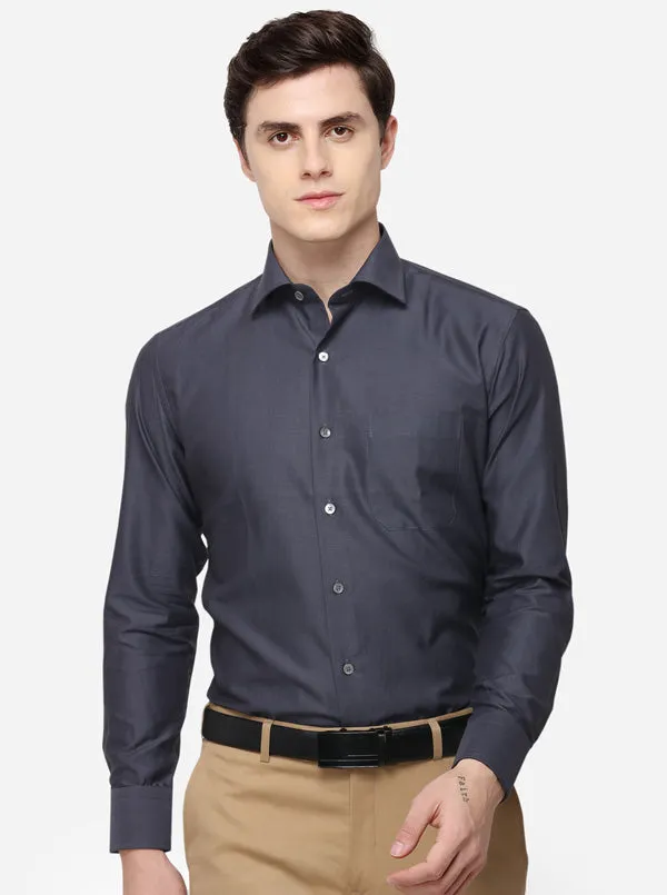 Dark Grey Solid Slim Fit Formal Shirt | JadeBlue