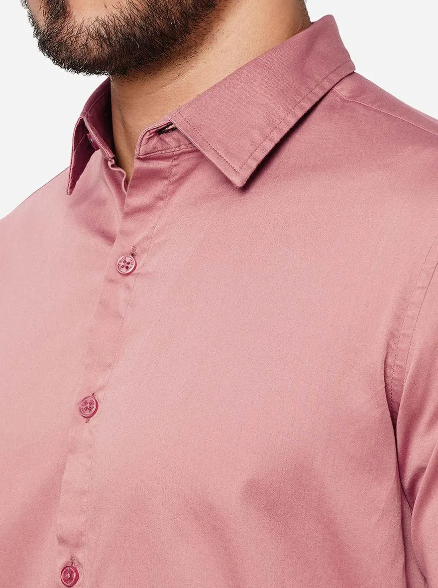 Dark Peach Solid Slim Fit Casual Shirt | JadeBlue