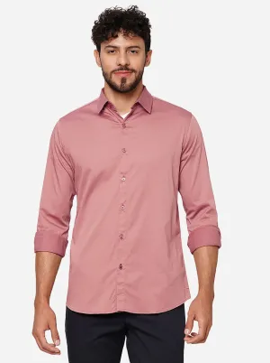 Dark Peach Solid Slim Fit Casual Shirt | JadeBlue