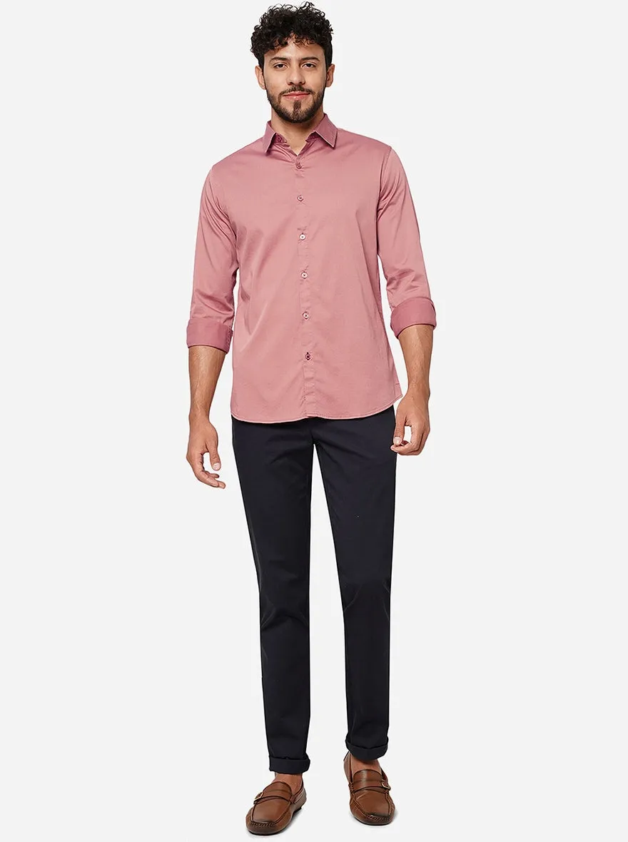 Dark Peach Solid Slim Fit Casual Shirt | JadeBlue