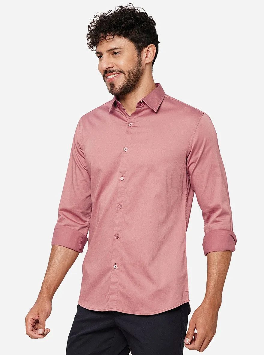 Dark Peach Solid Slim Fit Casual Shirt | JadeBlue