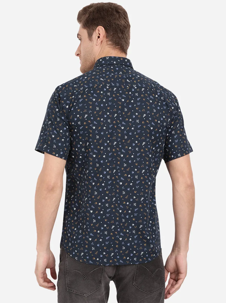 Dress Blue Printed Slim Fit Casual Shirt | Greenfibre