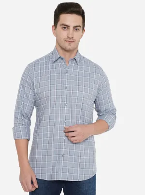 Faded Denim Checked Slim Fit Casual Shirt | JadeBlue