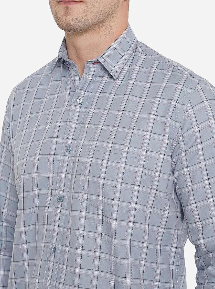 Faded Denim Checked Slim Fit Casual Shirt | JadeBlue