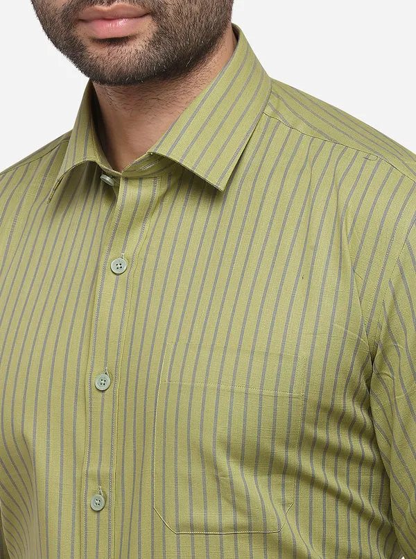 Green & Light Blue Striped Regular Fit Formal Shirt | JadeBlue