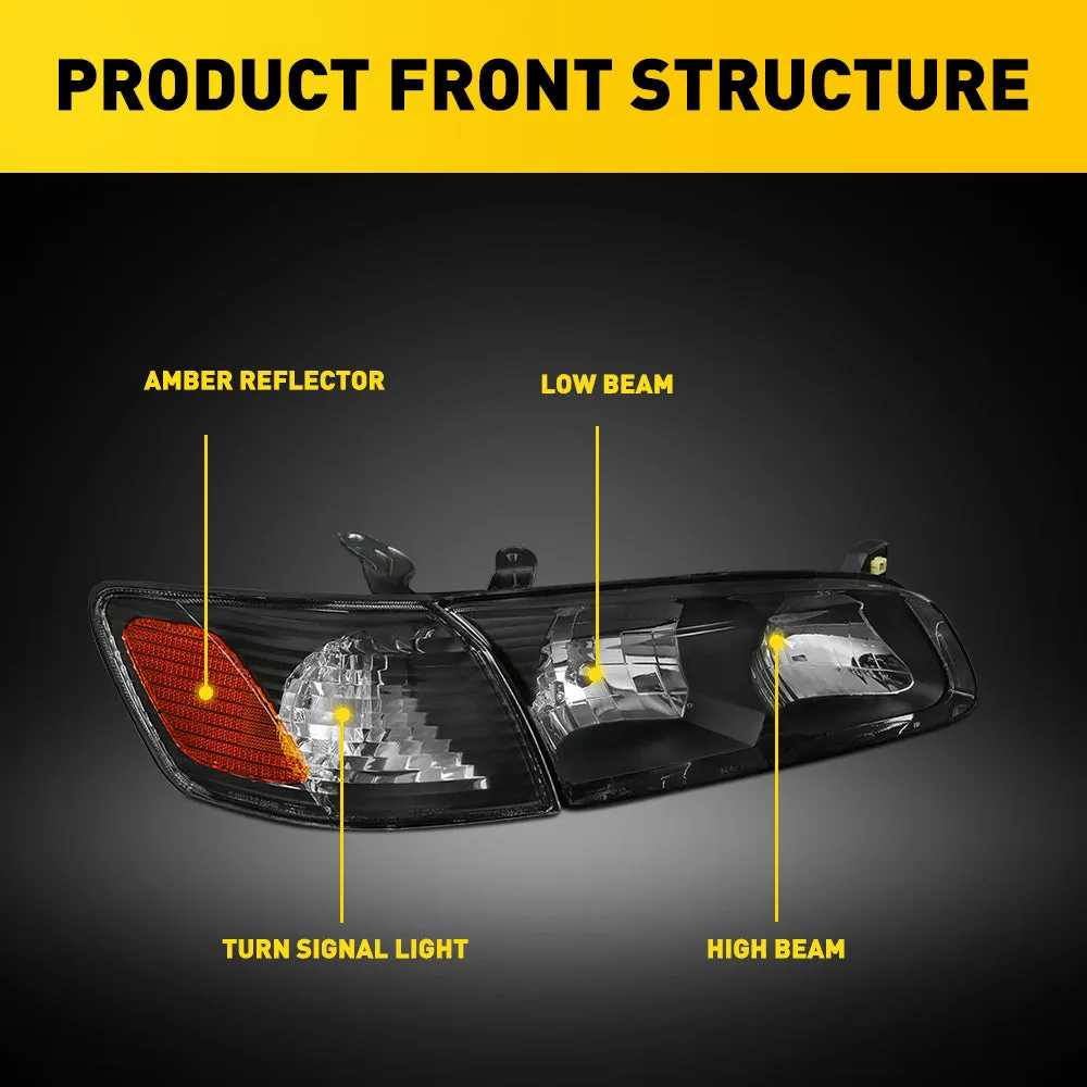 Headlight Assembly for 2000-2001 Toyota Camry Chrome Housing Amber Corner