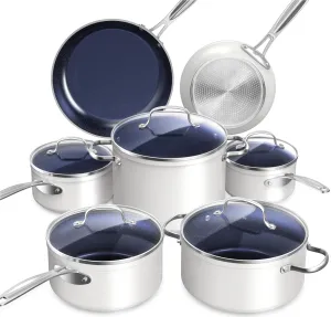 Healthy Duralon Blue Ceramic Nonstick Cookware Set, Diamond Infused Scratch-Resistant