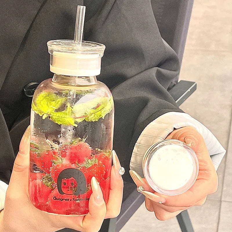 High-Value Double Lid Glass Water Cup for Girls