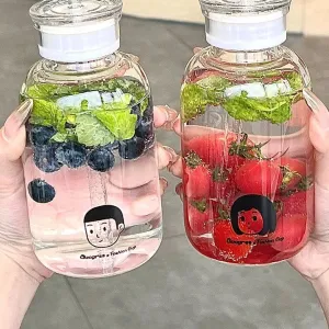 High-Value Double Lid Glass Water Cup for Girls