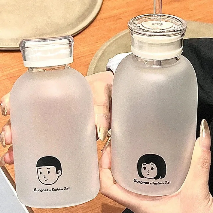 High-Value Double Lid Glass Water Cup for Girls