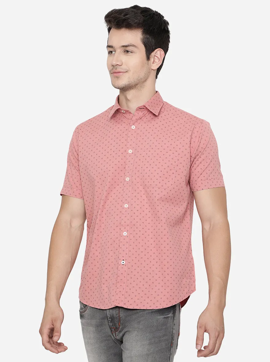 Island Pink Printed Slim Fit Casual Shirt | Greenfibre