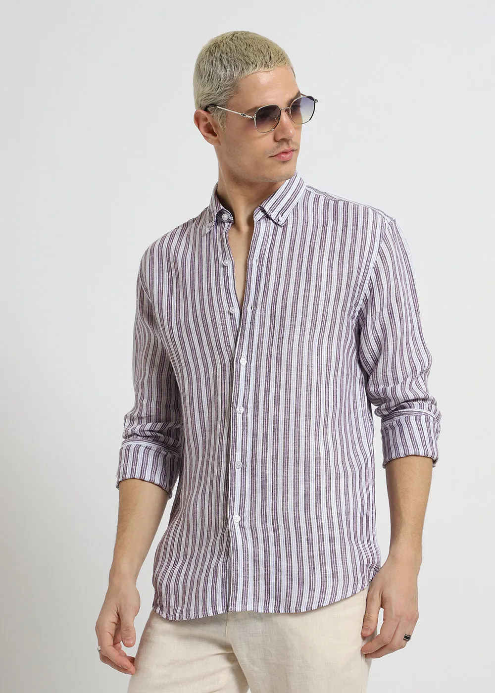 Lavender Stripe Pure Irish Linen Shirt