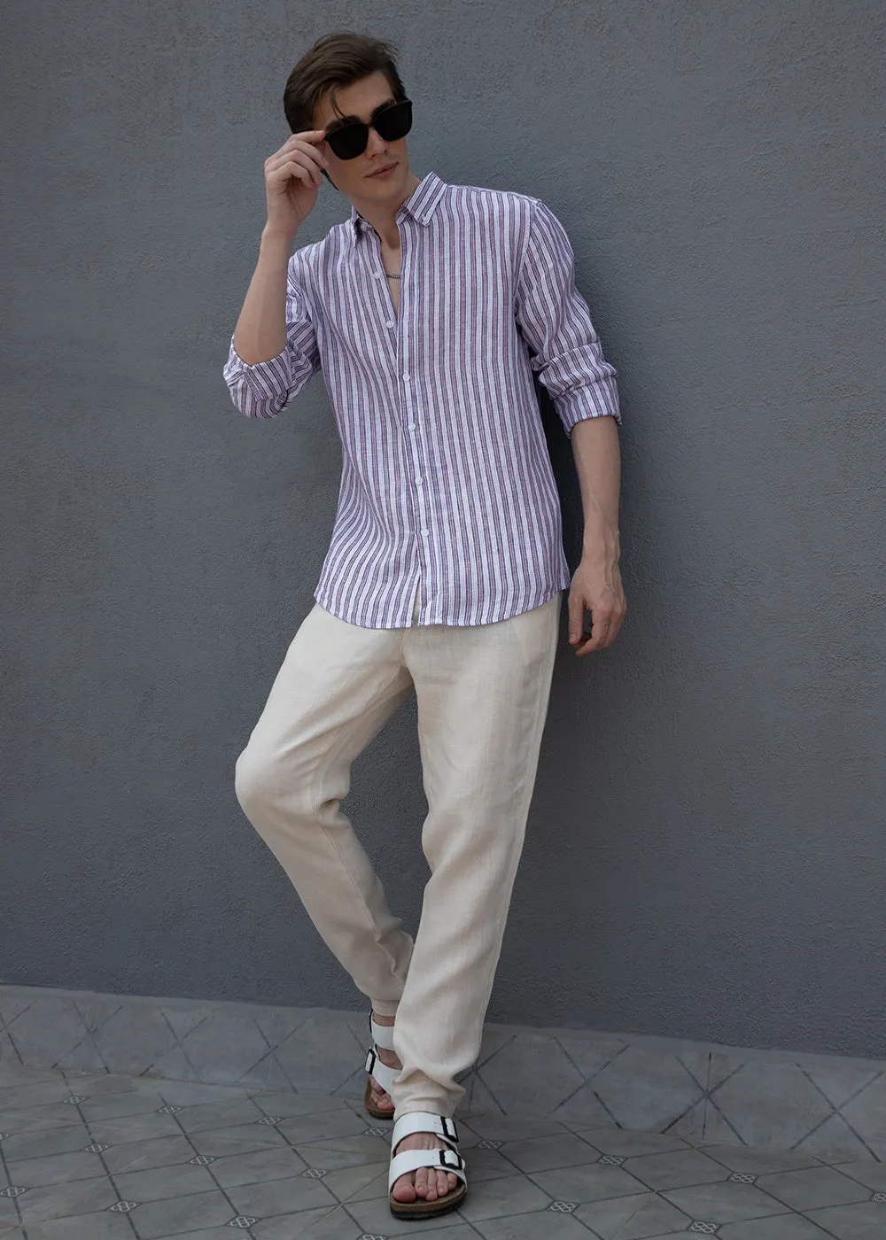 Lavender Stripe Pure Irish Linen Shirt