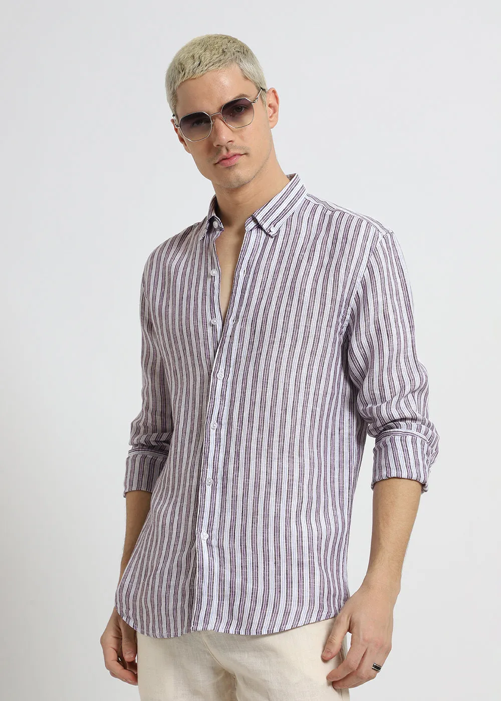 Lavender Stripe Pure Irish Linen Shirt