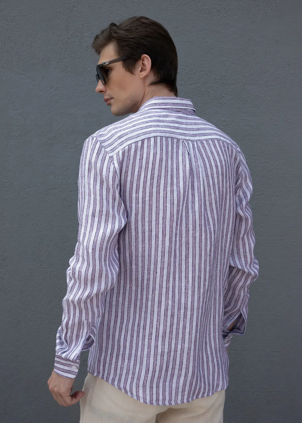 Lavender Stripe Pure Irish Linen Shirt