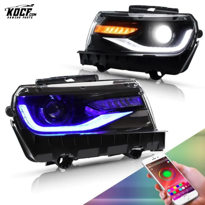 LED Dual Beam RGB Headlights For Chevrolet Camaro 2014 2015 Headlamps Assembly