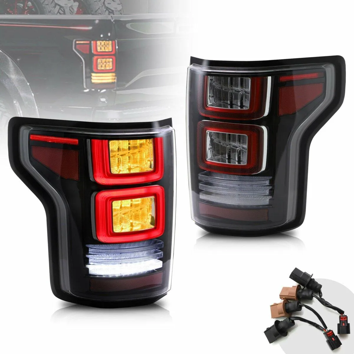 LED Tail Lights Assembly With Sequential Turn Signal For 2015-2020 Ford F150 13th Gen (P552)