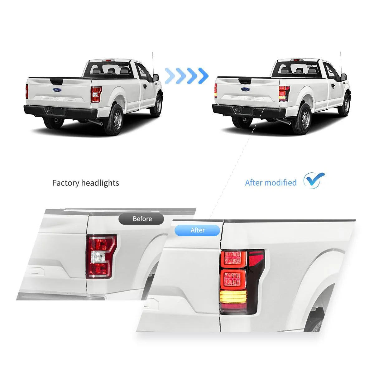 LED Tail Lights Assembly With Sequential Turn Signal For 2015-2020 Ford F150 13th Gen (P552)