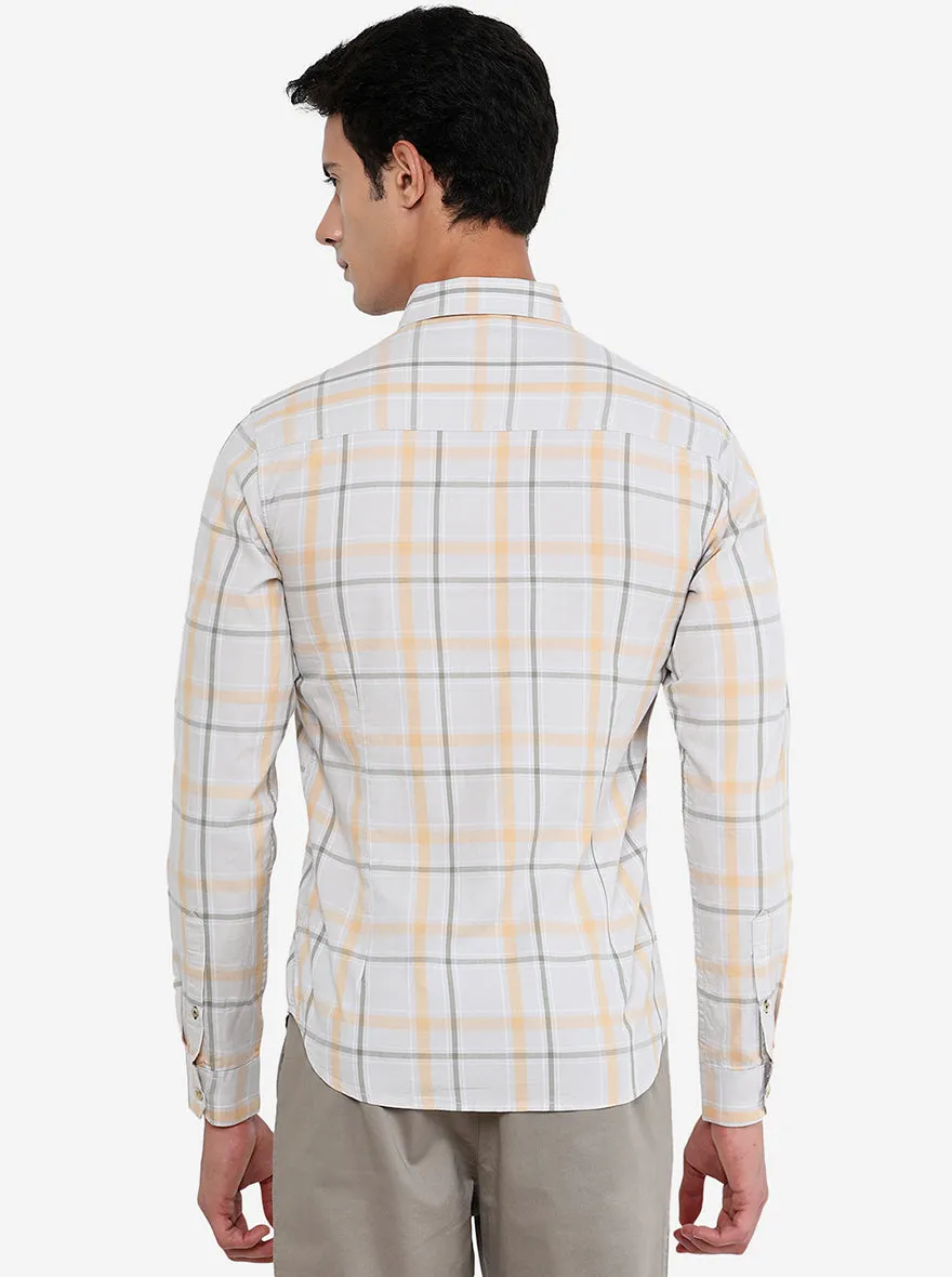 Light Grey & Yellow Checked Slim Fit Semi Casual Shirt | Greenfibre