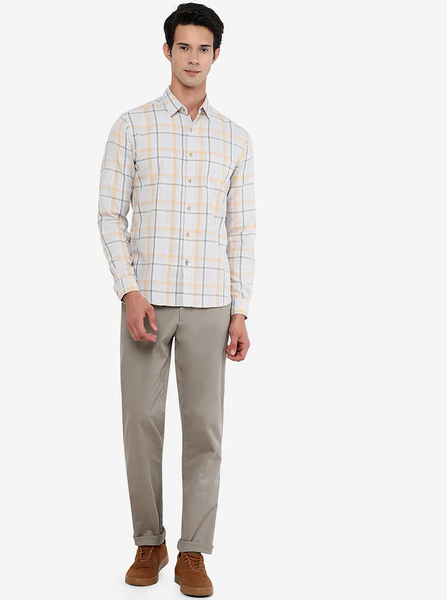 Light Grey & Yellow Checked Slim Fit Semi Casual Shirt | Greenfibre