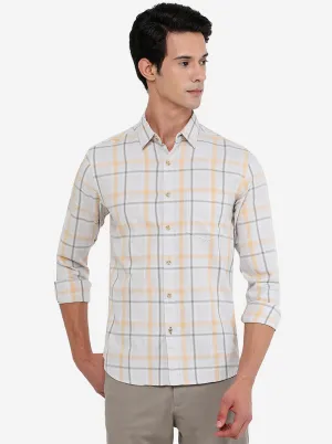 Light Grey & Yellow Checked Slim Fit Semi Casual Shirt | Greenfibre