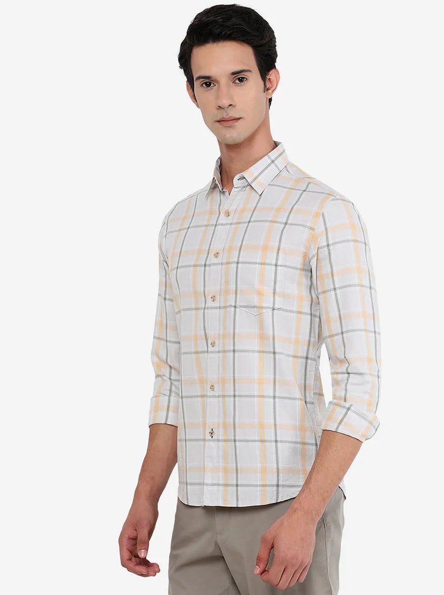 Light Grey & Yellow Checked Slim Fit Semi Casual Shirt | Greenfibre