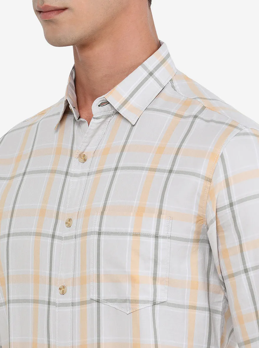 Light Grey & Yellow Checked Slim Fit Semi Casual Shirt | Greenfibre