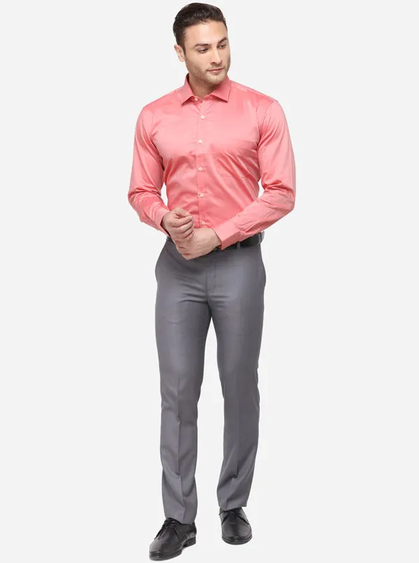 Light Orange Solid Slim Fit Formal Shirt | Metal